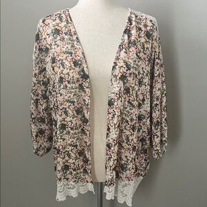 Taylor & Sage Floral Print Sheer Kimono Cardigan Lace Cut Out-Size M